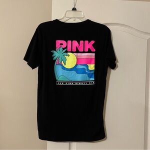 Victoria’s Secret Pink Black and Colorful Palm Tree Short Sleeve Tee Shirt Small